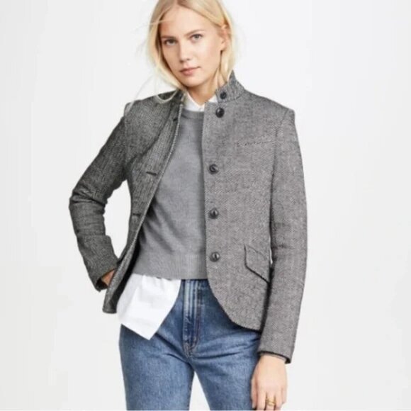 Rag & Bone Slade Herringbone Wool Cotton Blend Italian Knit Blazer Jacket Sz. 10 - Picture 1 of 12